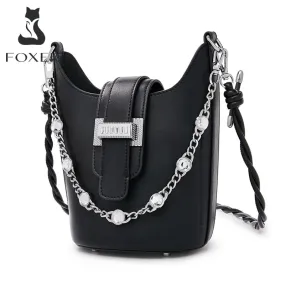 FOXER Ladies Split Leather Shoulder Bag Luxury Diamond Bucket Evening Bag Fashion High Quality Small Handbag Brand New Woman Bag