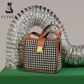 FOXER Lady New Houndstooth Commuter Shoulder Bag Autumn And Winter Large-Capacity Retro Portable Bucket Bag Underarm Female Bag