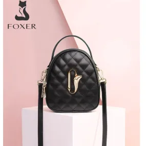 FOXER Women Mini Cross body Bag Fashion Round Tote for Girl Cow Leather Small Messenger Bag Multifunction Lady Stylish Purse