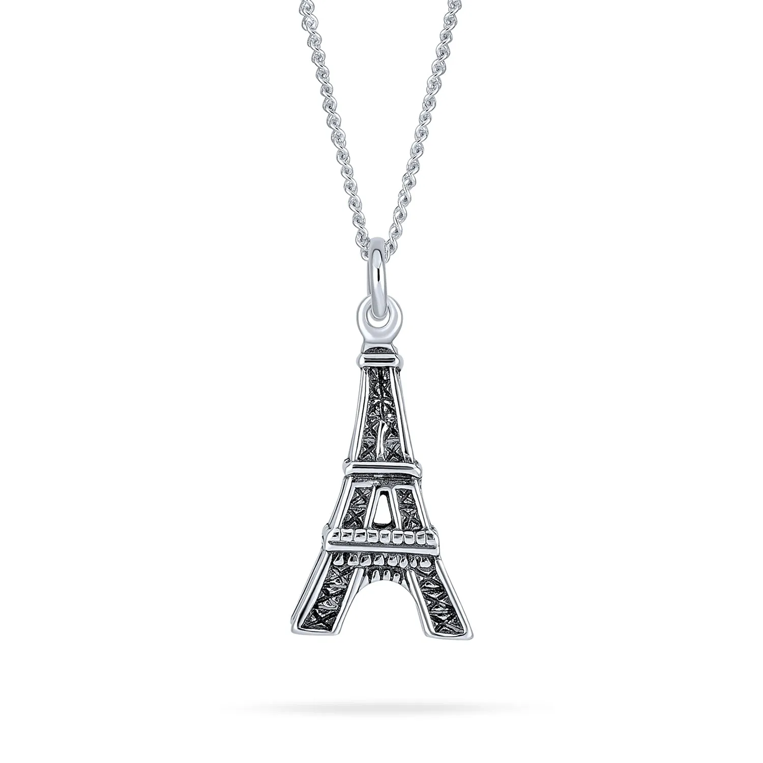 French Vacation Eiffel Tower Pendant Necklace in Oxidized Sterling Silver