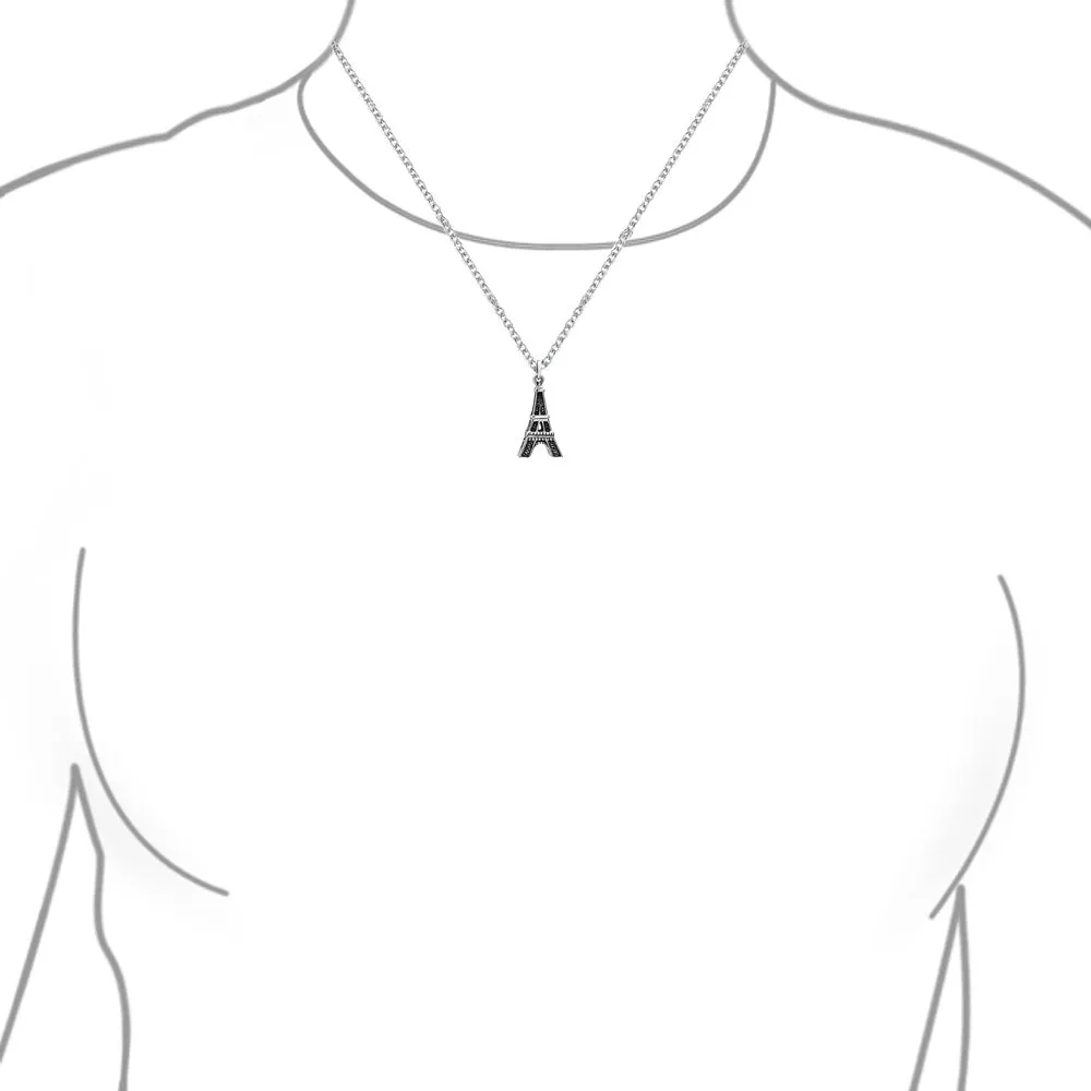 French Vacation Eiffel Tower Pendant Necklace in Oxidized Sterling Silver
