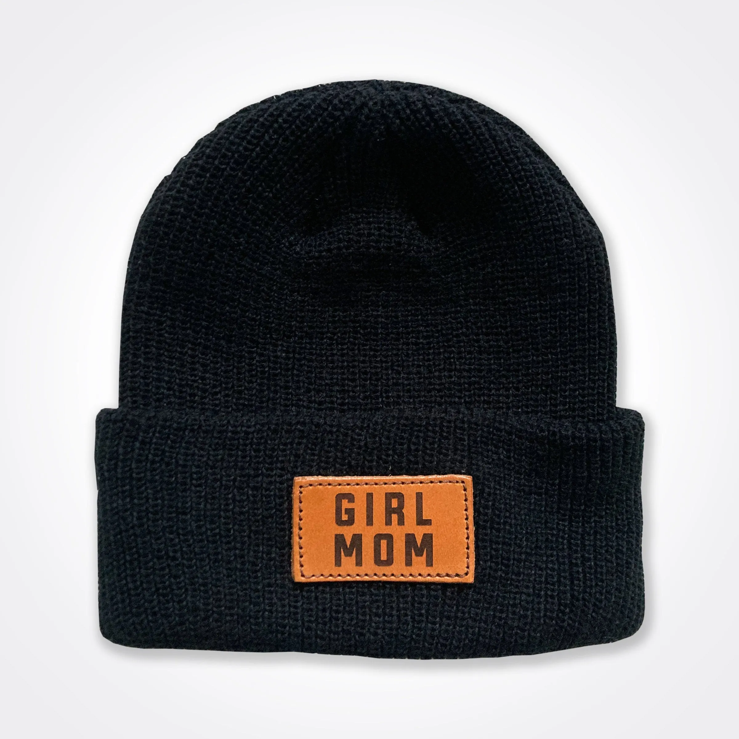 Girlmom® Leather Patch Classic Beanie In Light Grey, Black, Grey
