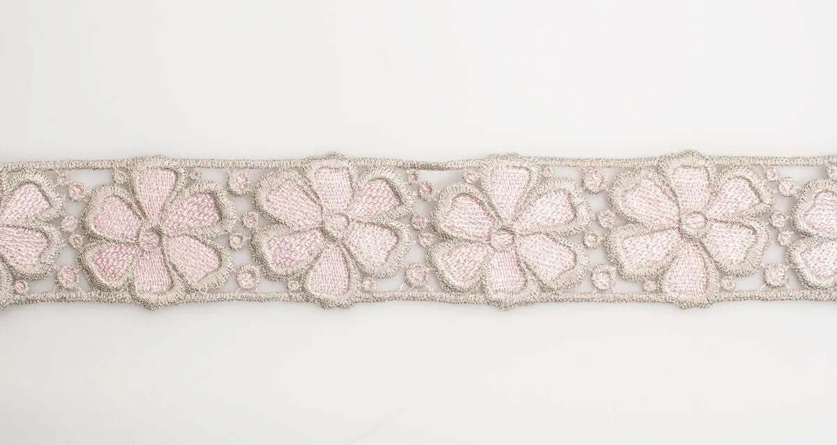 Gold & Pink Floral Metallic Guipure Trim