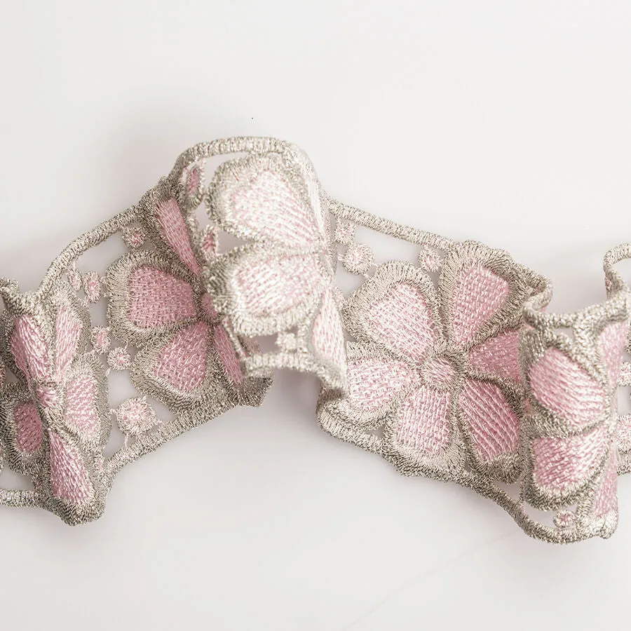 Gold & Pink Floral Metallic Guipure Trim