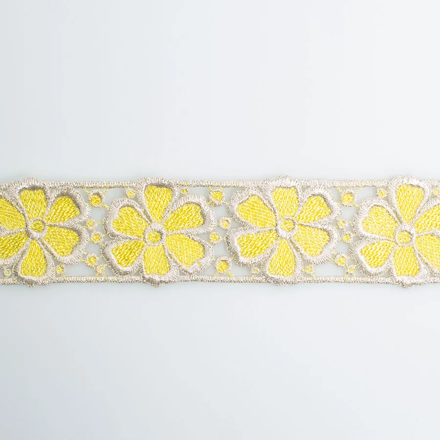 Gold & Yellow Floral Metallic Guipure Trim