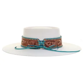 HATB02 - Floral Tooled Antique Finish Hat Band