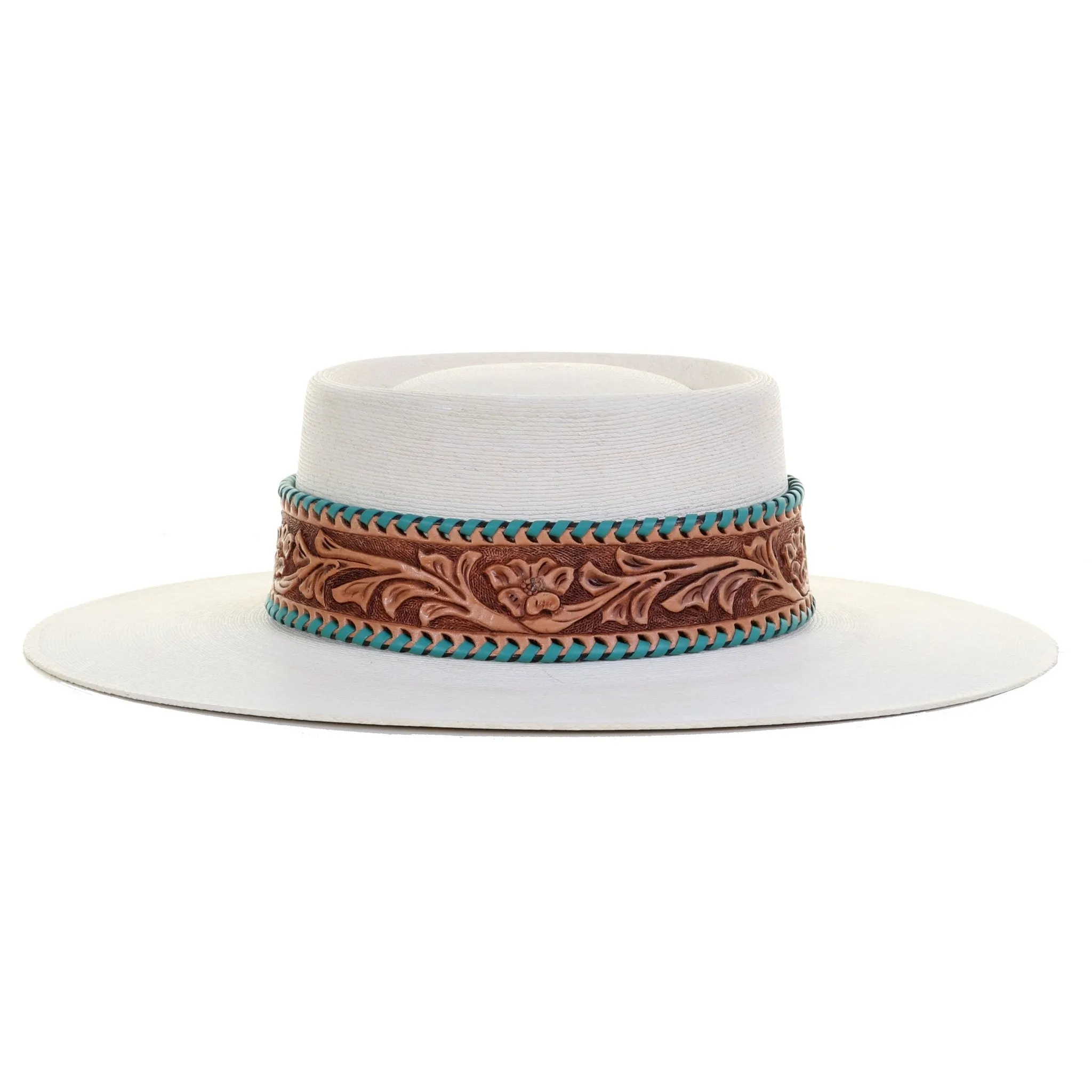 HATB02 - Floral Tooled Antique Finish Hat Band