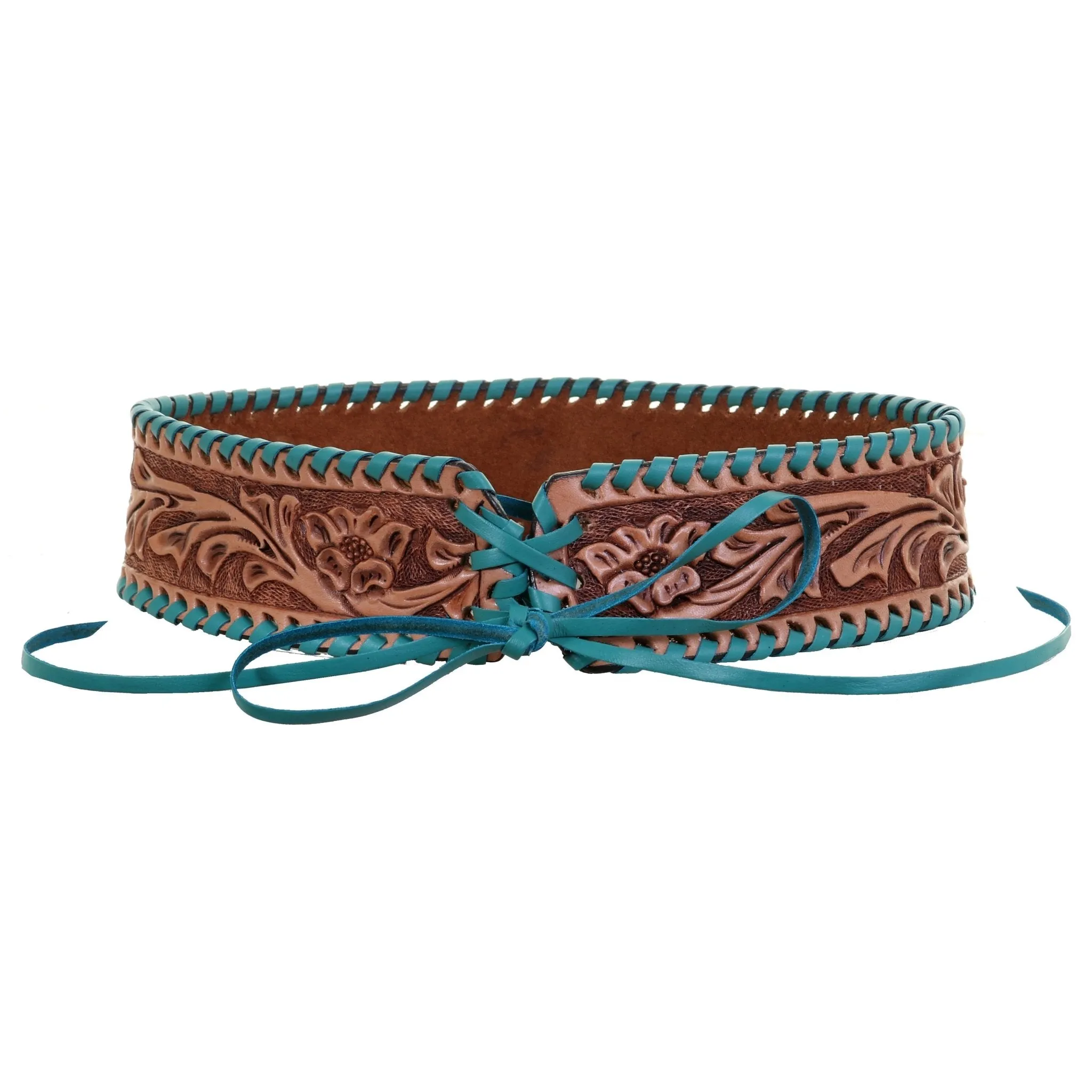 HATB02 - Floral Tooled Antique Finish Hat Band