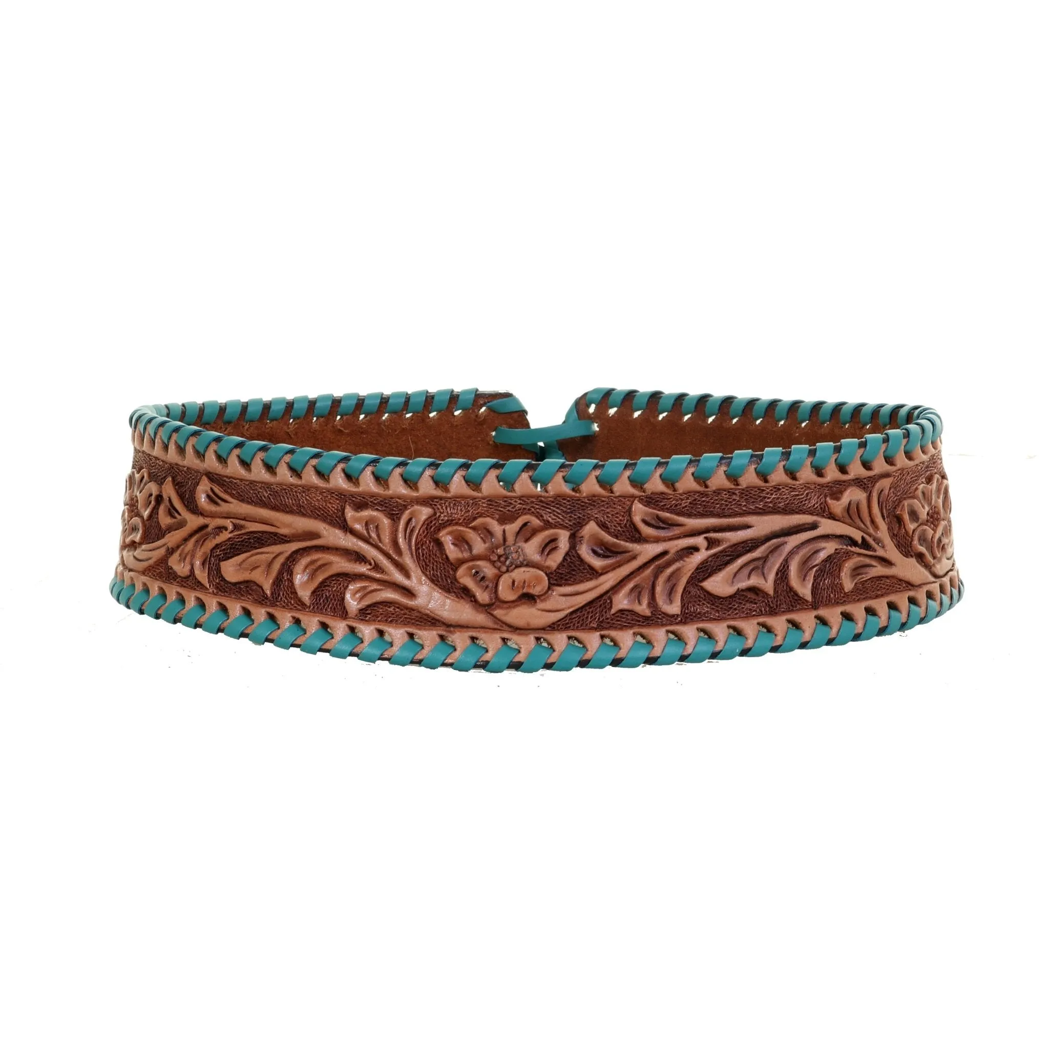 HATB02 - Floral Tooled Antique Finish Hat Band