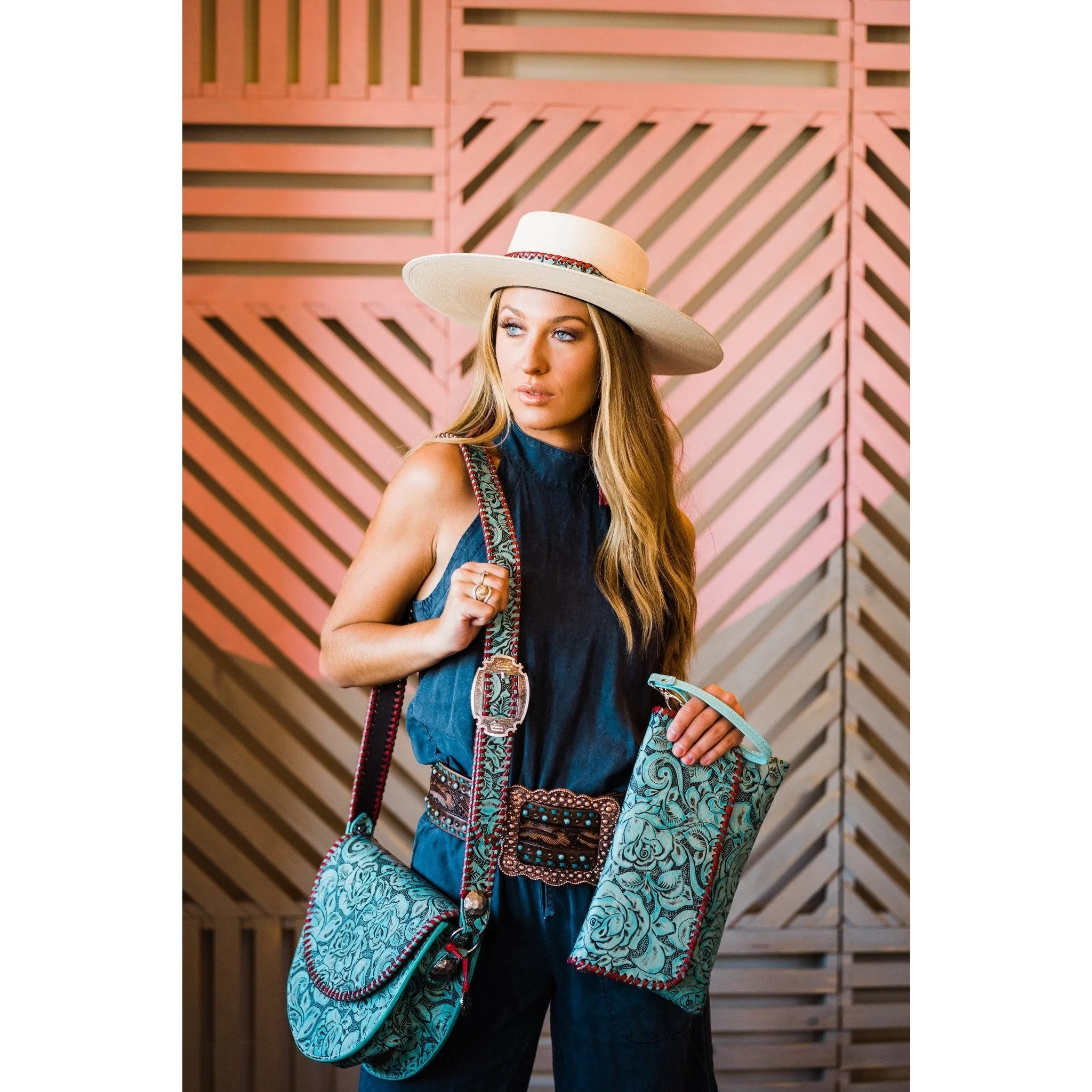 HATB04 - Turquoise Antique Floral Hat Band