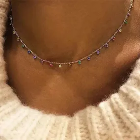 JuliaFashion - 2024 Rainbow CZ Delicate Silver Charm Necklace