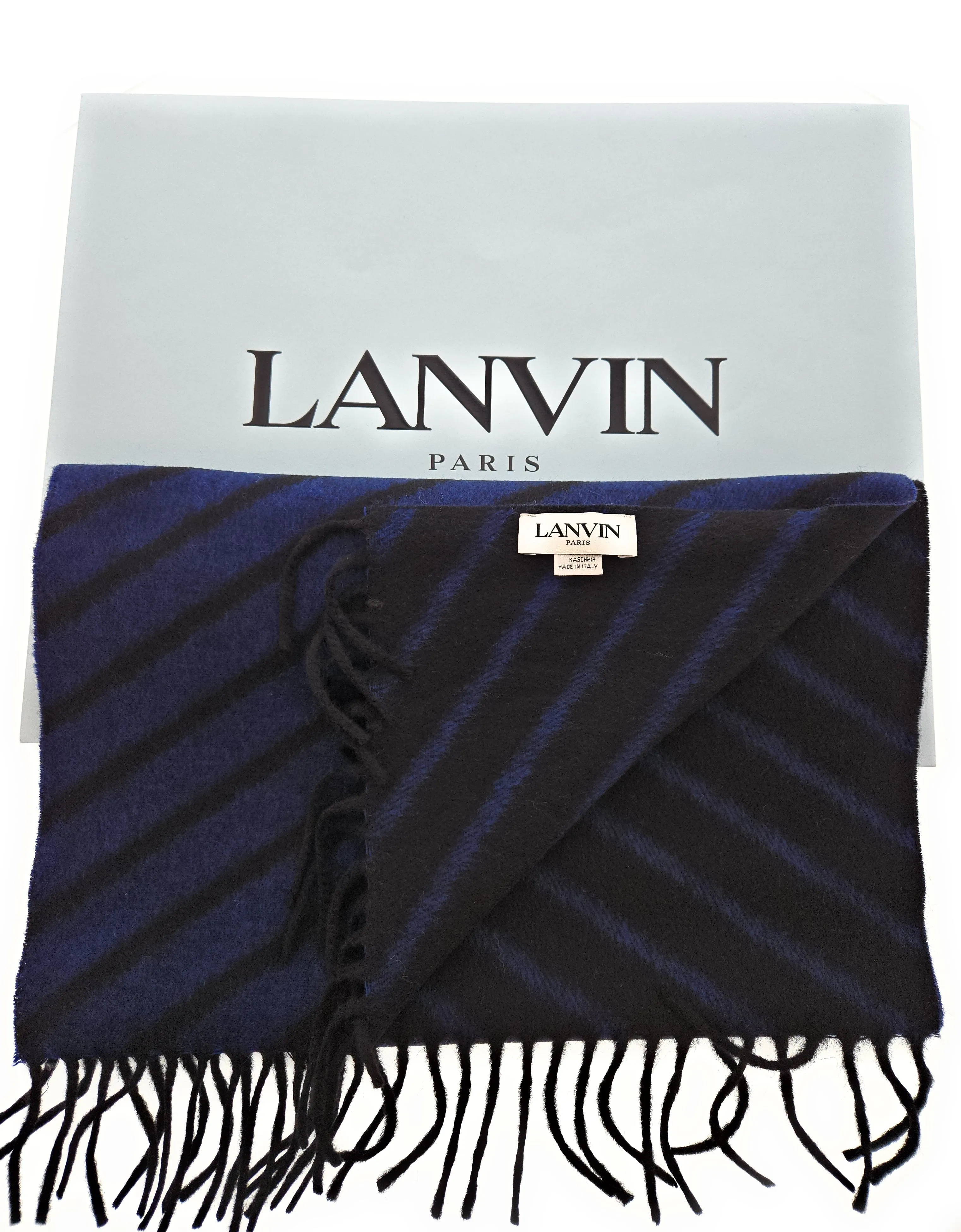 Lanvin Soft Luxurious Pure Cashmere Blue Fringe Scarf