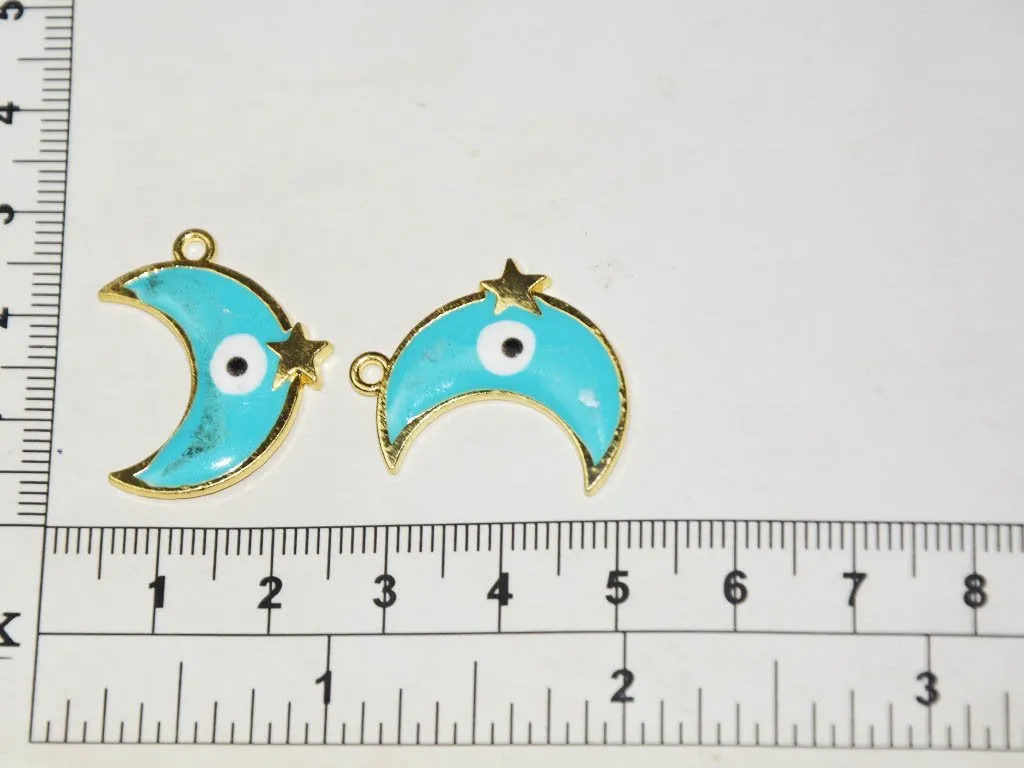 Light Blue Moon Evil Eye Charms