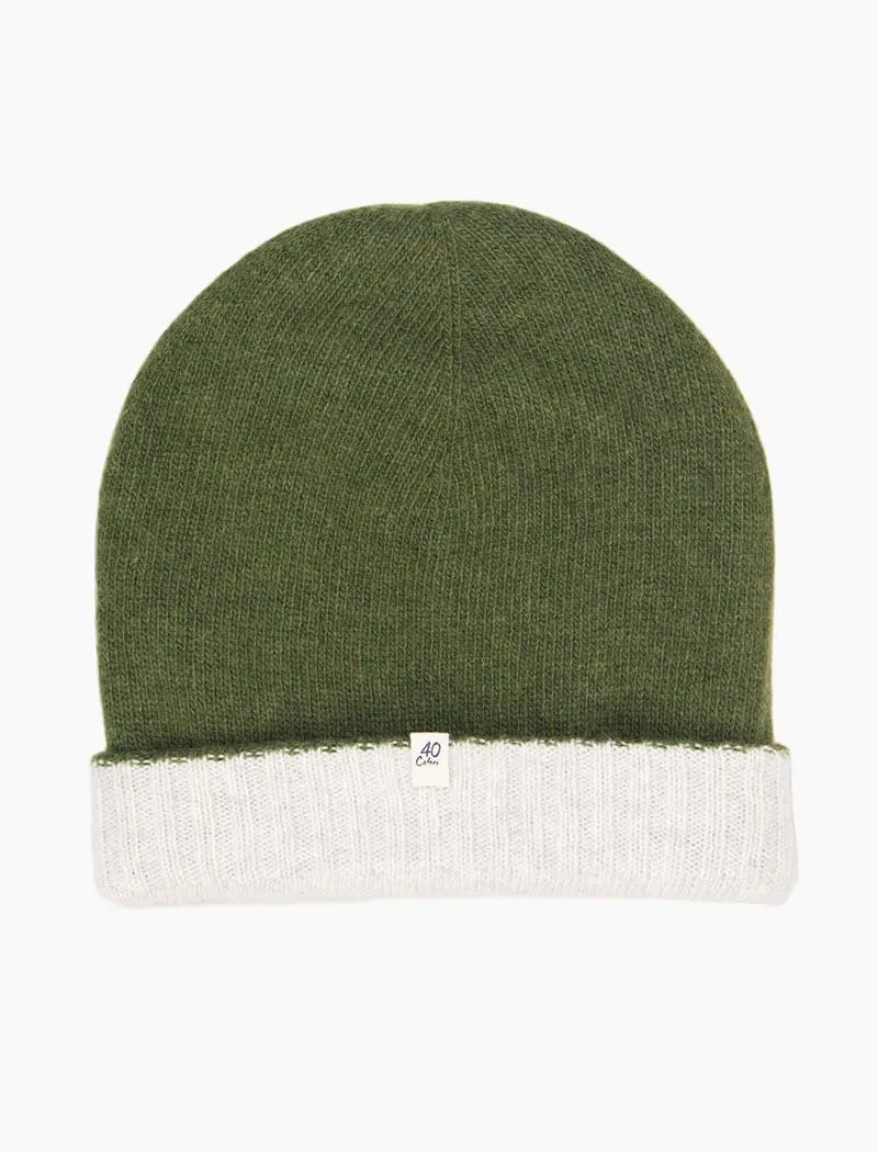 Light Green & Light Grey Reversible Wool & Cashmere Beanie