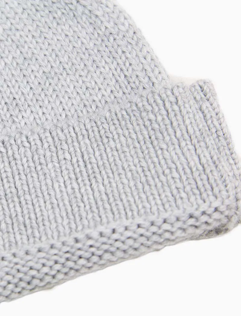 Light Grey Solid Wool Fisherman Beanie