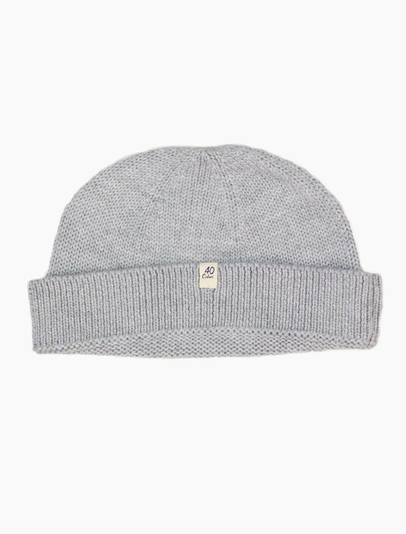Light Grey Solid Wool Fisherman Beanie