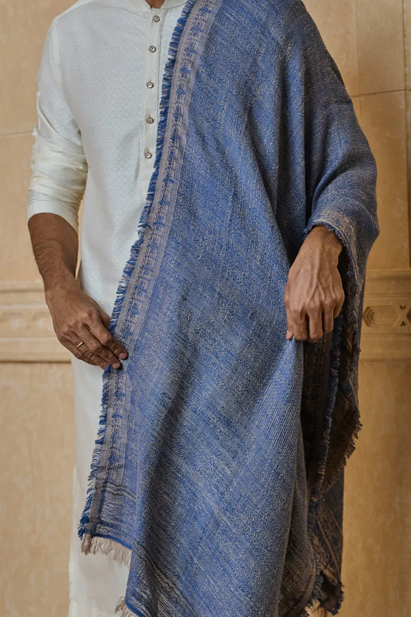 Medium Blue Shawl With Satin Border Detailing