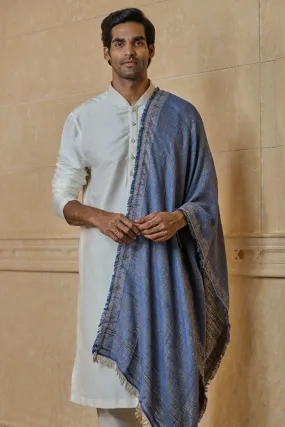 Medium Blue Shawl With Satin Border Detailing