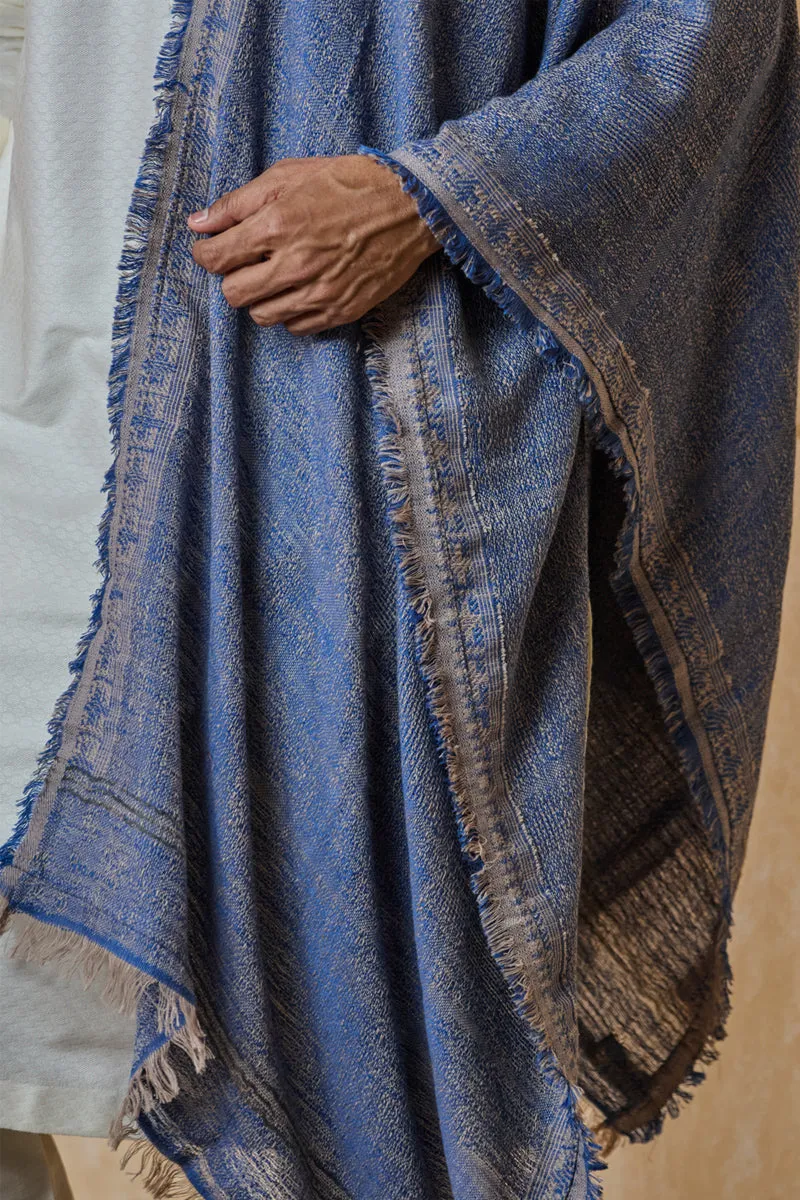 Medium Blue Shawl With Satin Border Detailing