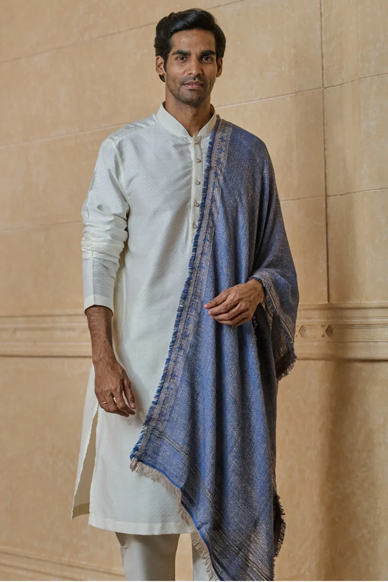 Medium Blue Shawl With Satin Border Detailing