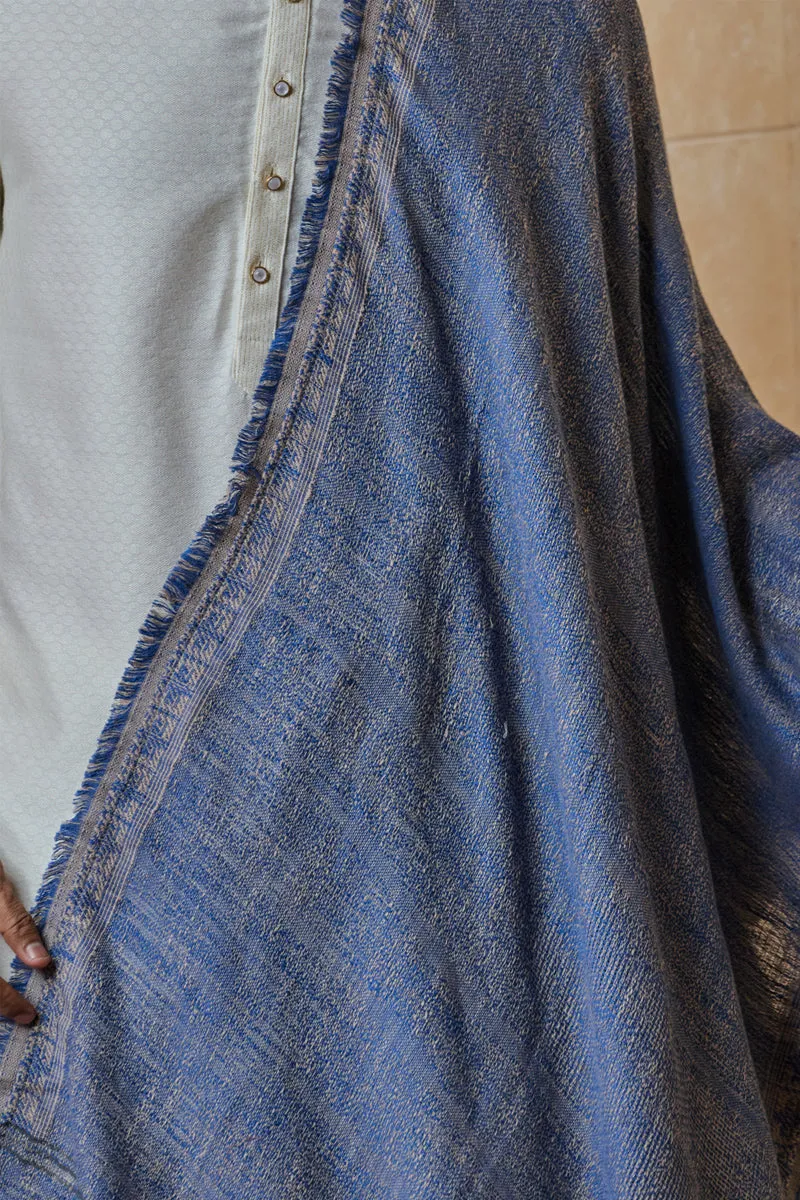 Medium Blue Shawl With Satin Border Detailing