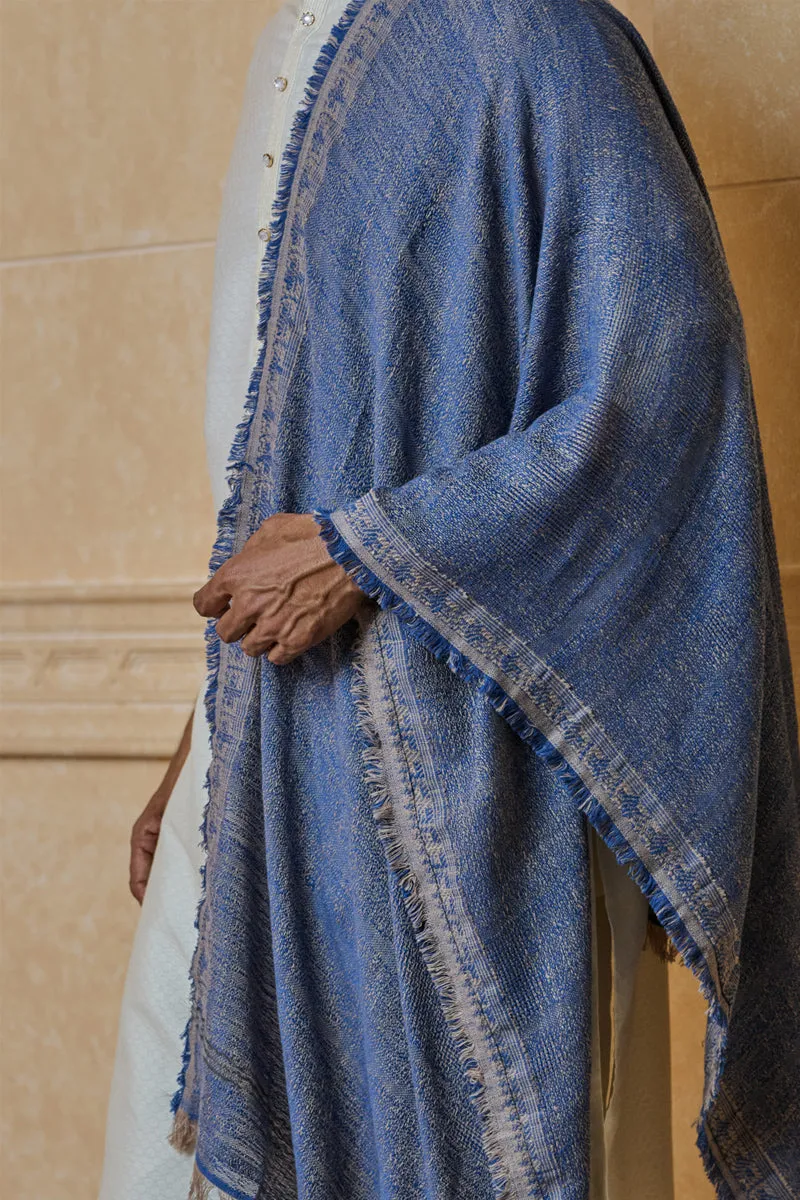 Medium Blue Shawl With Satin Border Detailing