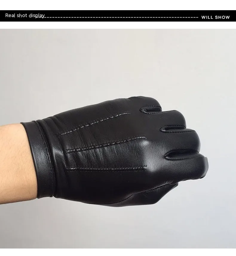 Men's Autumn And Winter Fleece-lined Warm Sheepskin Gloves