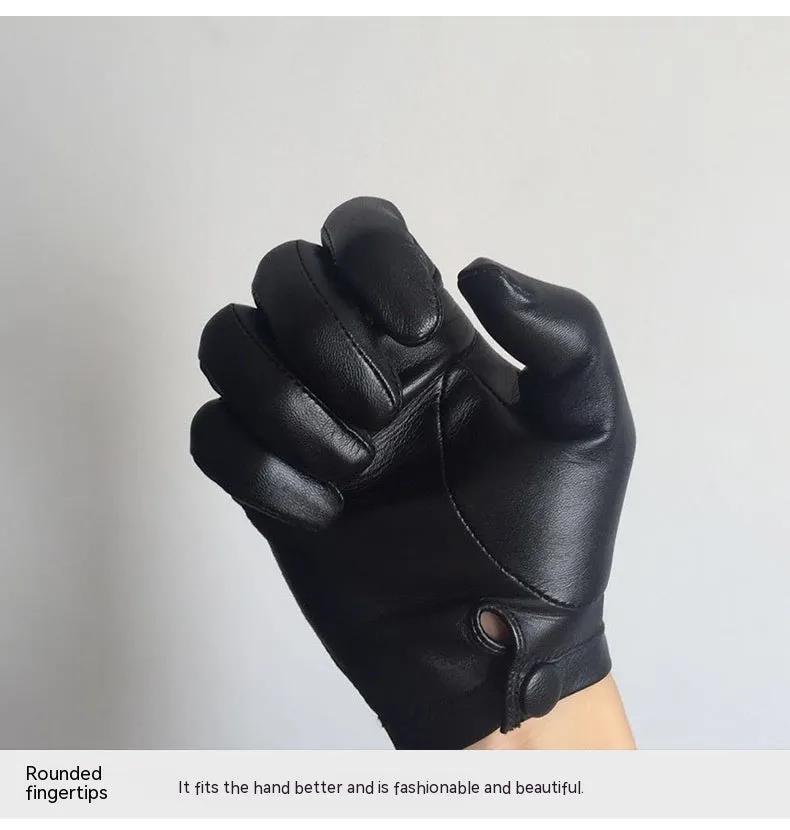 Men's Autumn And Winter Fleece-lined Warm Sheepskin Gloves