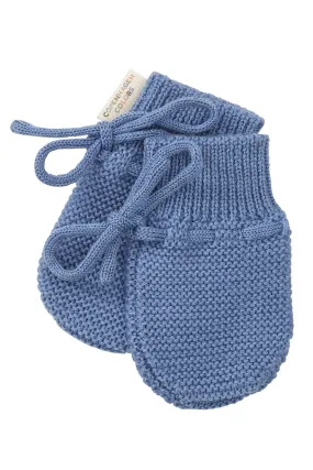 MERINO WOOL KNITTED BABY MITTENS - BLUE