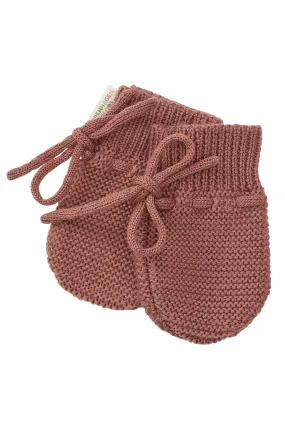 MERINO WOOL KNITTED BABY MITTENS - OLD RUSTY ROSE