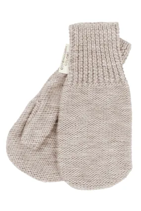 MERINO WOOL KNITTED MITTENS - PALE CREAM MELANGE