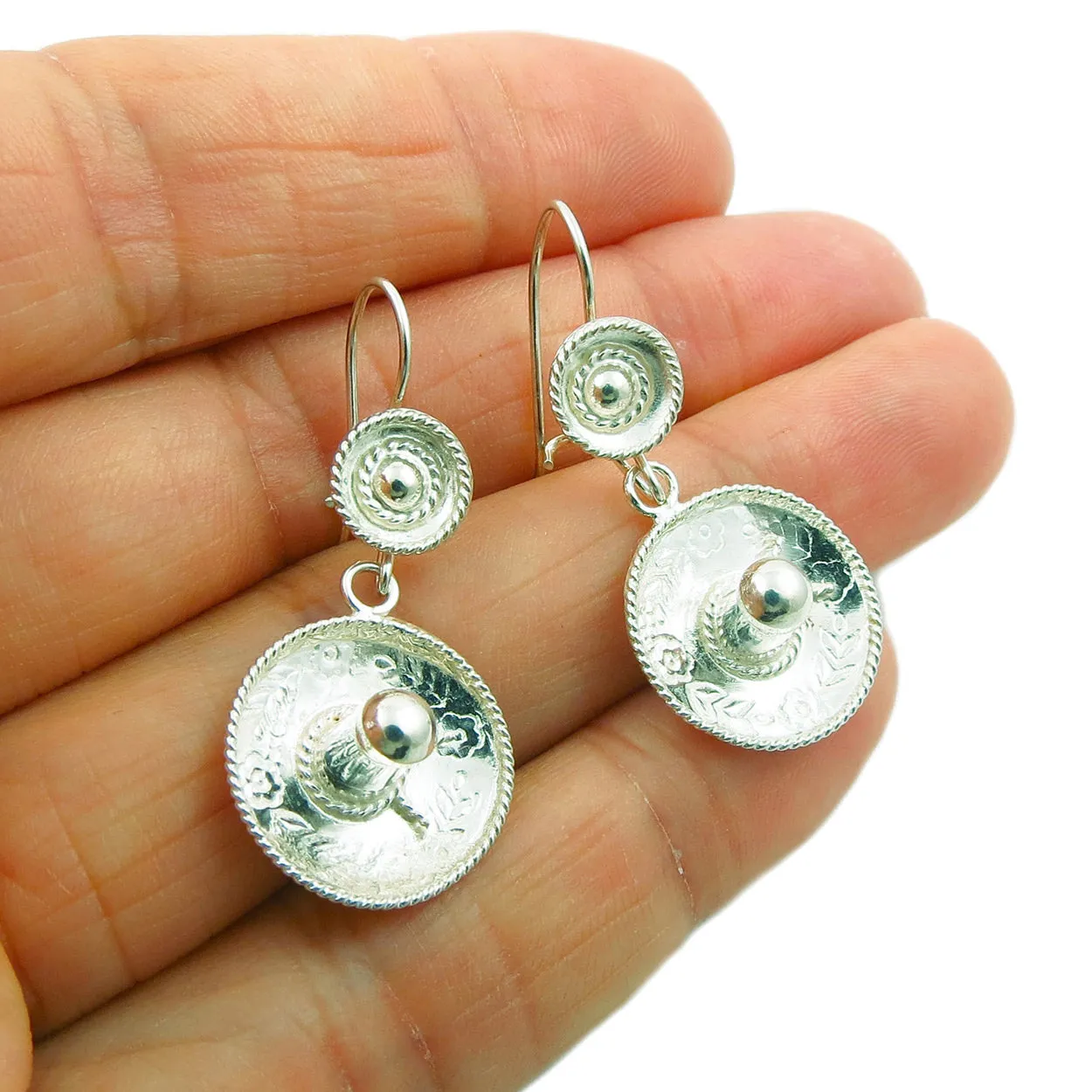 Mexican Sombrero 925 Sterling Silver Drop Earrings