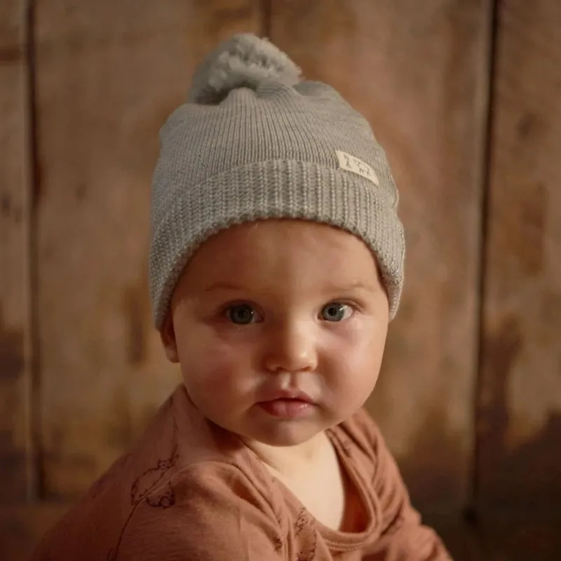 Nature Baby - Alpine Pom Pom Beanie - Light Grey Marl