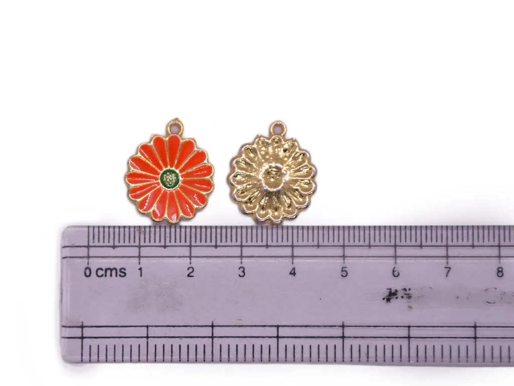 Orange Dark Green Flower Metal Charms