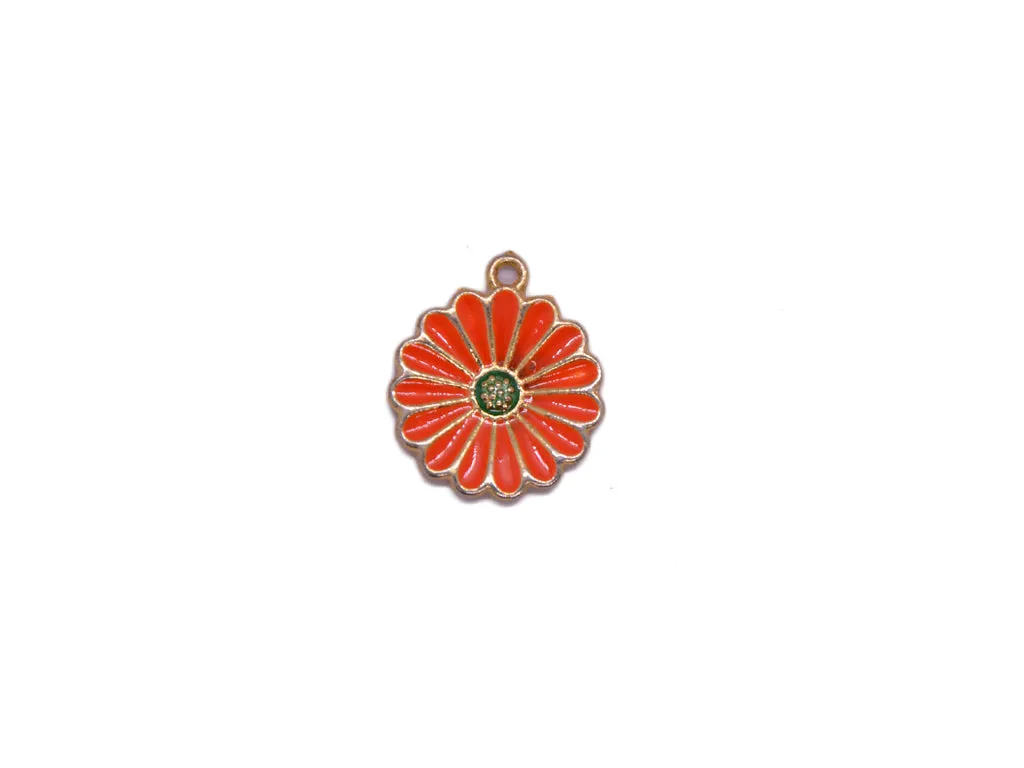 Orange Dark Green Flower Metal Charms
