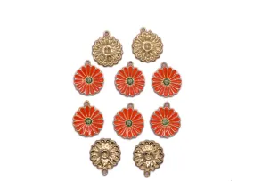 Orange Dark Green Flower Metal Charms