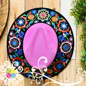 Pink Embroider Summer Hat - Black Floral Rim