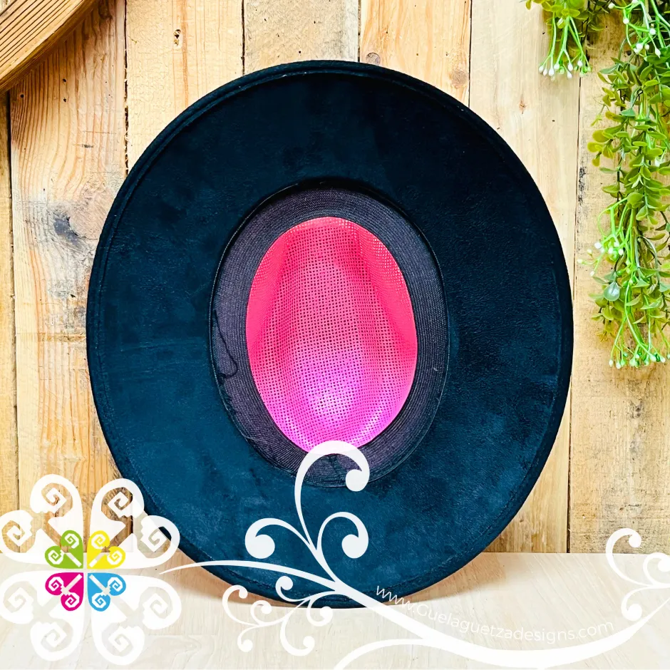 Pink Embroider Summer Hat - Black Floral Rim