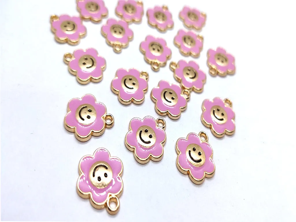 Pink Flower Metallic Jewelry Charms