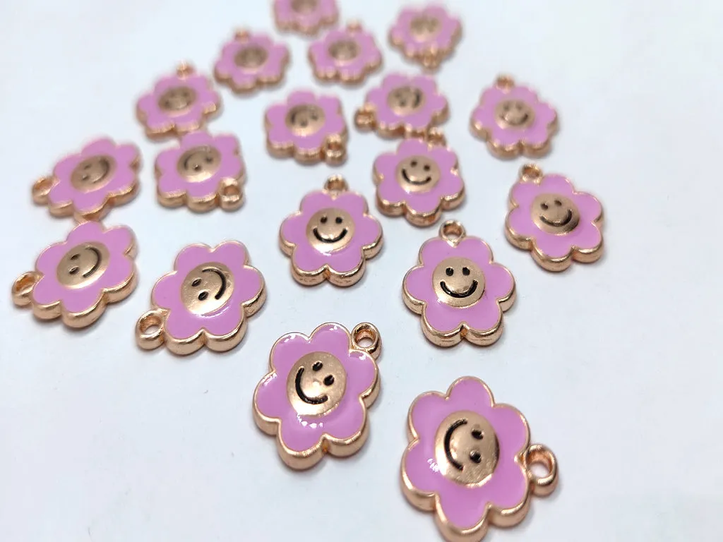 Pink Flower Metallic Jewelry Charms