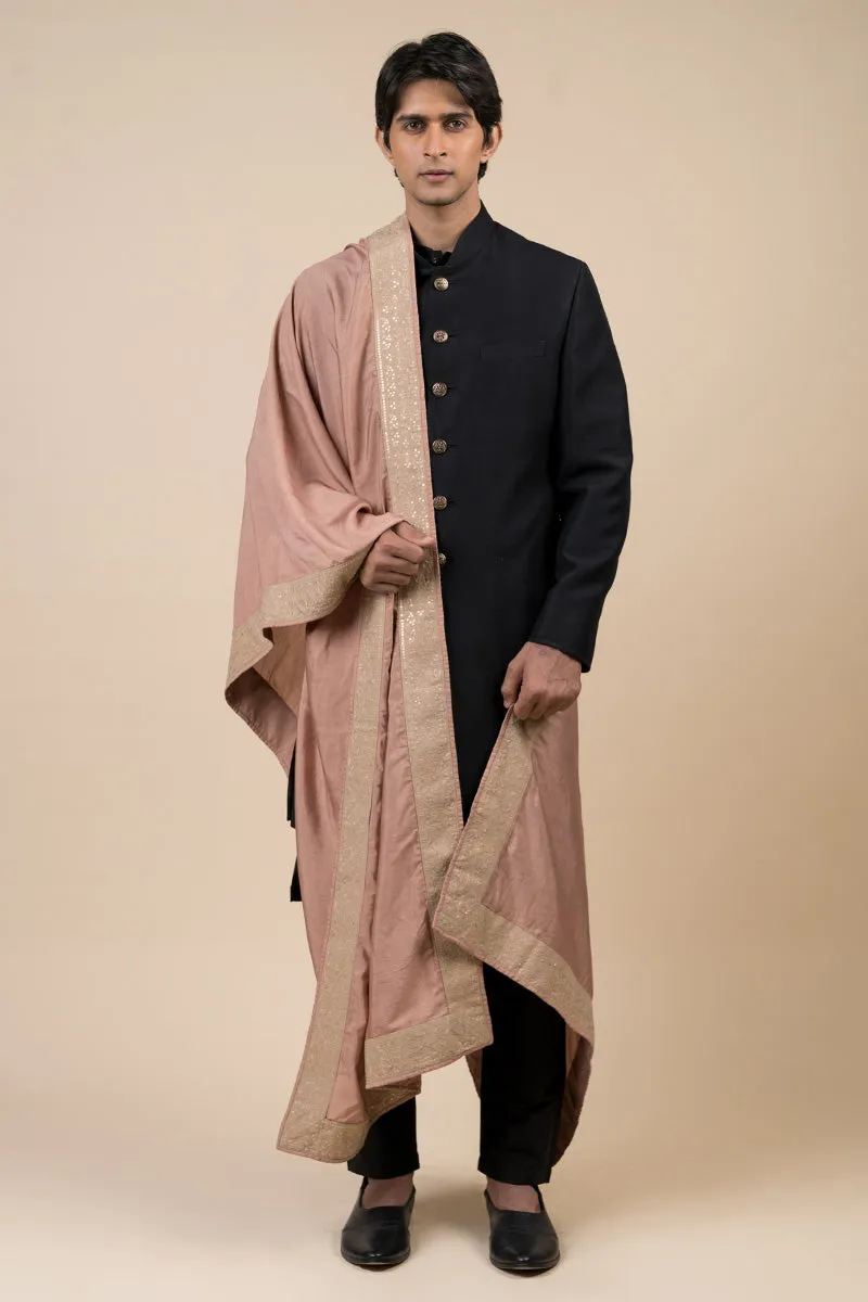Pink Shawl With Resham And Aari Embroidery
