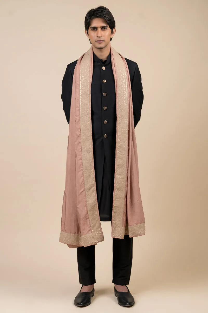 Pink Shawl With Resham And Aari Embroidery