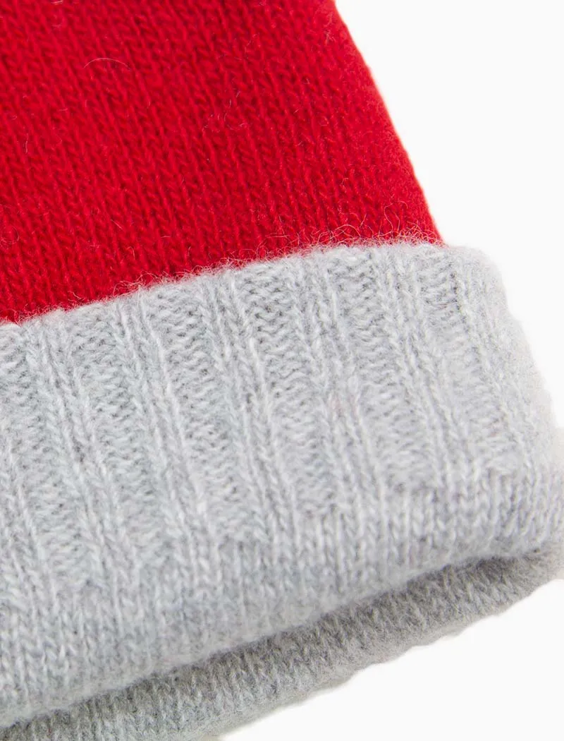 Red & Light Grey Reversible Fitted Wool & Cashmere Beanie