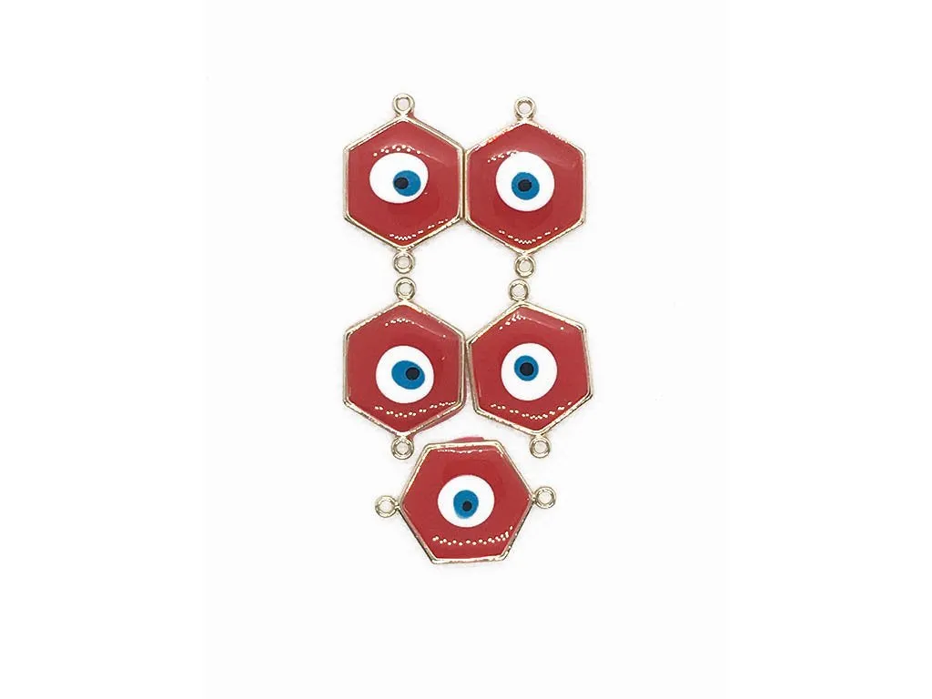 Red Evil Eye Hexagonal Metal Charms
