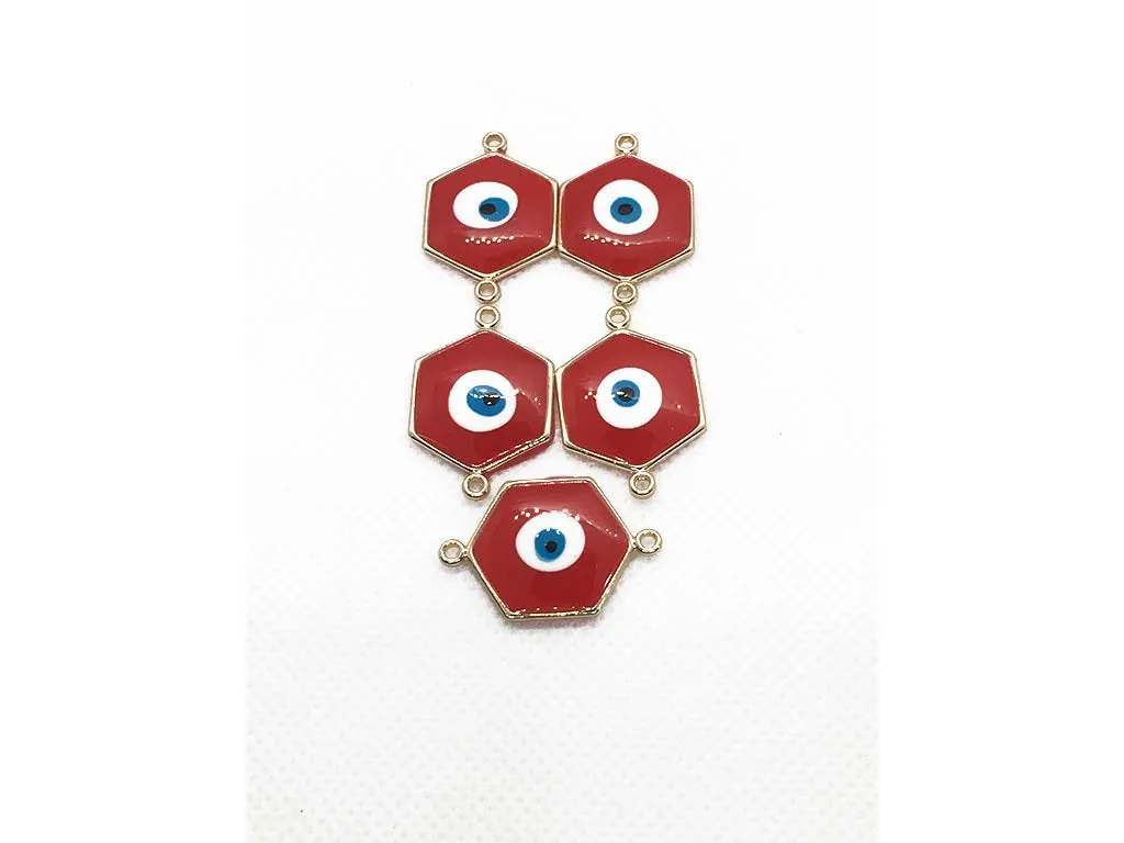 Red Evil Eye Hexagonal Metal Charms