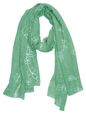 Rose Mint Peach Couture Sheer Soft Cloth Floral Embroidered Flower Summer Shawl Scarf Wrap