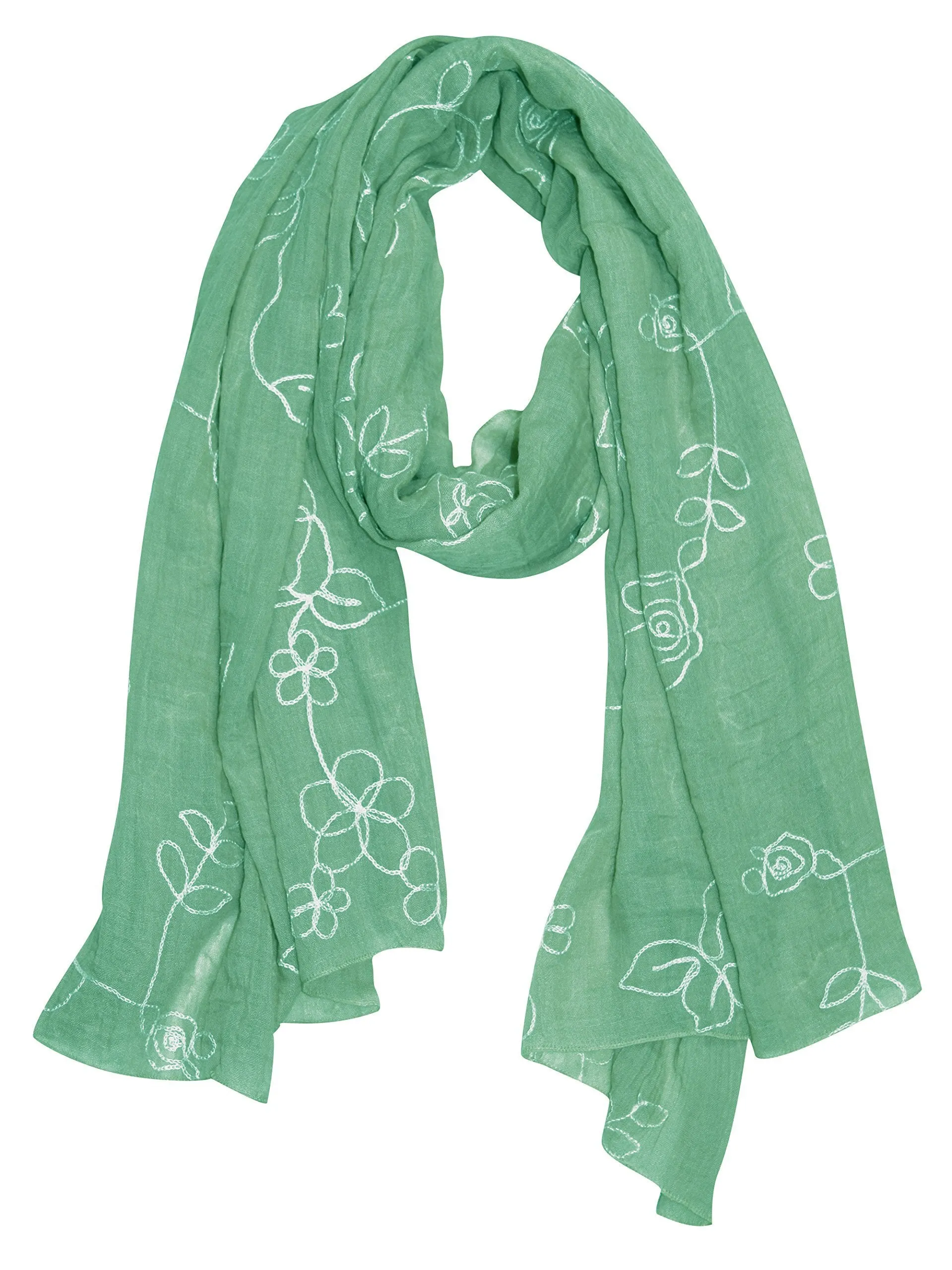 Rose Mint Peach Couture Sheer Soft Cloth Floral Embroidered Flower Summer Shawl Scarf Wrap