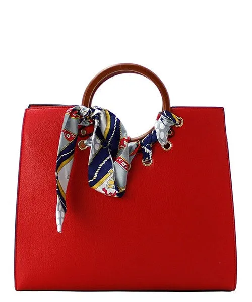 Scarf-Accented Faux Leather Handbag