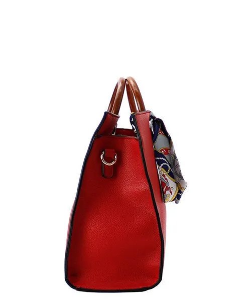 Scarf-Accented Faux Leather Handbag