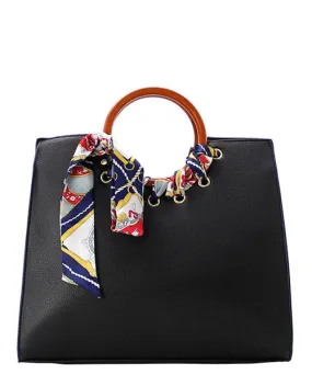 Scarf-Accented Faux Leather Handbag